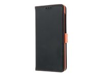 Insmat - Flipomslag til mobiltelefon - ægte læder, termoplastisk polyuretan (TPU), polyuretan-polstring - sort, orange, galvaniseret bronzering - for Samsung Galaxy A12 650-2971
