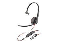 Poly Blackwire 3215 - Blackwire 3200 Series - headset - på øret - kablet - 3,5 mm jackstik, USB-C - sort - Certified for Skype for Business, Avaya Certified, Cisco Jabber Certified, UC-certificeret 8X227AA