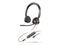 Poly Blackwire 3325 - Blackwire 3300 series - headset - på øret - kablet - 3,5 mm jackstik, USB-C - sort - Certified for Microsoft Teams, UC-certificeret 8X222AA