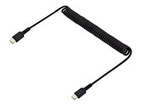 StarTech.com 3ft (1m) USB C Charging Cable, Coiled Heavy Duty Fast Charge & Sync USB-C Cable, High Quality USB 2.0 Type-C Cable, Rugged Aramid Fiber, TPE, 3A, S20, iPad, Pixel - Durable Male to Male USB, Black - USB-kabel - 24 pin USB-C (han) til 24 pin USB-C (han) - USB 2.0 - 3 A - 1 m - snoet - sort R2CCC-1M-USB-CABLE