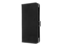 Insmat Exclusive Flip Case - Flipomslag til mobiltelefon - ægte læder, pap+papir, polykarbonat, bomuldssyninger - sort - for Sony XPERIA 1 VI 650-3252