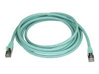 StarTech.com 3m CAT6A Ethernet Cable, 10 Gigabit Shielded Snagless RJ45 100W PoE Patch Cord, CAT 6A 10GbE STP Network Cable w/Strain Relief, Aqua, Fluke Tested/UL Certified Wiring/TIA - Category 6A - 26AWG (6ASPAT3MAQ) - Patchkabel - RJ-45 (han) til RJ-45 (han) - 3 m - STP - CAT 6a - formet, knastfri - akvamarin 6ASPAT3MAQ