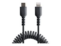 StarTech.com 1m (3ft) USB C to Lightning Cable, MFi Certified, Coiled iPhone Charger Cable, Black, Durable and Flexible TPE Jacket Aramid Fiber, Heavy Duty Coil Charging Cable - Rugged USB Lightning Cable - Lightning-kabel - USB-C han til Lightning han - 1 m - sort - snoet RUSB2CLT1MBC
