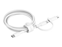 Belkin BoostCharge Pro 2-in-1 - USB-kabel - 24 pin USB-C (han) til 24 pin USB-C, Lightning (han) - USB 2.0 - 1.5 m - Fast Charging op til 60 W, op til 480 Mbps - hvid CAC003HQ1.5MWH
