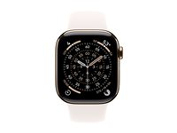 Apple Watch Series 11 (GPS + Cellular) - 42 mm - guld titanium - smart ur med sportsbånd - fluoroelastomer - lyserød - båndstørrelse: M/L - 64 GB - LTE, Wi-Fi 4, UWB, Bluetooth - 5G - 34.6 g MF8X4QN/A