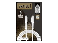 GRATEQ PRO - Lightning-kabel - 24 pin USB-C han til Lightning han - 2.25 m - hvid - USB Power Delivery (60W), flettet kabel 86041GC