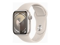 Apple Watch Series 9 (GPS) - 41 mm - stjernelys-aluminium - smart ur med sportsbånd - fluoroelastomer - stjernelys - båndstørrelse: S/M - 64 GB - Wi-Fi, Bluetooth, UWB - 31.9 g MR8T3DH/A