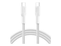 Belkin BoostCharge - USB-kabel - 24 pin USB-C (han) til 24 pin USB-C (han) - 2 m - flettet kabel, USB Power Delivery (240 W) - hvid CAB025HQ2MWH
