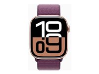 Apple Watch Series 10 (GPS) - 46 mm - roseguldaluminium - smart ur med sportsløkke - blød dobbeltlagsnylon - blomme - håndledsstørrelse: 130-200 mm - 64 GB - Wi-Fi 4, UWB, Bluetooth - 36.4 g MWWV3QN/A