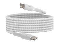 Belkin BoostCharge - USB-kabel - 24 pin USB-C (han) til 24 pin USB-C (han) - USB 2.0 - 3 A - 2 m - USB Power Delivery (60W), flettet kabel - hvid CAB004BT2MWH