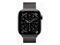 Apple Watch Series 11 (GPS + Cellular) - 42 mm - skifer titanium - smart ur med milanesisk løkke - rustfrit stålnet - skifer - håndledsstørrelse: 130-200 mm - 64 GB - Bluetooth, LTE, Wi-Fi 4, UWB - 5G - 34.6 g MF8U4QN/A