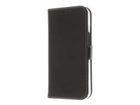Insmat Exclusive Flip Case - Flipomslag til mobiltelefon - ægte læder, polykarbonat, bomuldssyninger, pap+papir - sort - for Apple iPhone 14 Pro Max 650-3118
