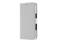 Insmat Exclusive - Flipomslag til mobiltelefon - ægte læder, karton+papir+aluminiumsfolie, polycarbonat (PC), bomuldssyninger - hvid - for Apple iPhone 16 Pro 650-3284