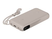 Belkin BoostCharge - Powerbank - med display - 20000 mAh - 20 Watt - PD - 3 output-stikforbindelser (2 x USB-C, USB) - på kabel: USB-C - sand BPB028HQSD