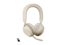 Jabra Evolve2 75 - Headset - på øret - Bluetooth - trådløs - aktiv støjfjerning - USB-A - støjisolerende - beige - Optimeret til UC 27599-989-998