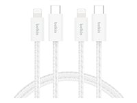 Belkin BoostCharge - Lightning-kabel - 24 pin USB-C han til Lightning han - 1.5 m - hvid - Fast Charging (pakke med 2) BBD011HQ05WH2PK