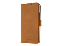 Insmat - Flipomslag til mobiltelefon - læder, polykarbonat, karton+papir+aluminiumsfolie, bomuldssyninger - brun - for Apple iPhone 14 Pro 650-3121