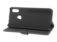 Insmat Exclusive Flip Case - Flipomslag til mobiltelefon - ægte læder, polyurethan, polykarbonat - sort - for Honor 8a 650-2750