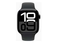 Apple Watch Series 10 (GPS) - 42 mm - jet sort aluminium - smart ur med sportsbånd - fluoroelastomer - sort - båndstørrelse: M/L - 64 GB - Wi-Fi 4, UWB, Bluetooth - 30 g MWWF3QN/A