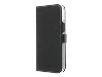 Insmat Exclusive Flip Case - Flipomslag til mobiltelefon - papir, karton, læder, polykarbonat, bomuld, aluminumfolie - sort - for Apple iPhone 12 Pro Max 650-2880