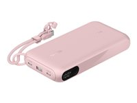 Belkin BoostCharge - Powerbank - med display - 20000 mAh - 20 Watt - PD - 3 output-stikforbindelser (2 x USB-C, USB) - på kabel: USB-C - pink BPB028HQPK