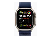 Apple Watch Ultra 2 - 49 mm - naturlig titanium - smart ur med Trail Loop - nylonflet - blå - båndstørrelse: M/L - 64 GB - LTE, Wi-Fi 4, UWB, Bluetooth - 4G - 61.4 g MX4L3DH/A