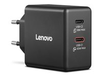 Lenovo Dual - Strømforsyningsadapter - GaN - AC 100/240 V - 65 Watt - output-stikforbindelser: 2 - sort 40AW065BEU