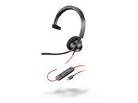 Poly Blackwire 3310 - Blackwire 3300 series - headset - på øret - kablet - USB-C - sort - UC-certificeret 8X215AA