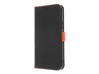 Insmat Flip Case - Flipomslag til mobiltelefon - ægte læder, termoplastisk polyuretan (TPU), karton+papir+aluminiumsfolie - sort/orange - for Samsung Galaxy A34 5G 650-3145