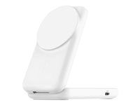 Belkin UltraCharge - Trådløs opladningsstander - 2-i-1, Qi2, magnetisk, foldbar + AC-strømadapter - 25 Watt - Ultra Fast Charge (24 pin USB-C) - hvid WIZ038KQWH
