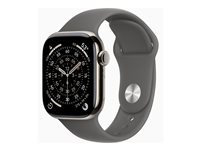 Apple Watch Series 11 (GPS + Cellular) - 42 mm - naturlig titanium - smart ur med sportsbånd - fluoroelastomer - stengrå - båndstørrelse: S/M - 64 GB - Bluetooth, LTE, Wi-Fi 4, UWB - 5G - 34.6 g MF8M4QN/A