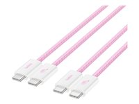 Belkin BoostCharge - USB-kabel - 24 pin USB-C (han) til 24 pin USB-C (han) - 1.5 m - USB Power Delivery (60W), flettet kabel - pink (pakke med 2) BBD008HQ05PK2PK