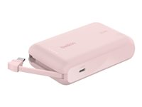 Belkin BoostCharge - Powerbank - med integreret kabel - 10000 mAh - 20 Watt - 3 A - Fast Charge - 2 output-stikforbindelser (USB-C) - pink BPB021HQPK