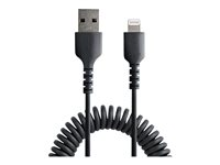 StarTech.com 50cm (20in) USB to Lightning Cable, MFi Certified, Coiled iPhone Charger Cable, Black, Durable and Flexible TPE Jacket Aramid Fiber, Heavy Duty Coil Charging Cable - Rugged USB Lightning Cable - Lightning-kabel - USB han til Lightning han - 50 cm - sort - snoet RUSB2ALT50CMBC