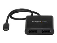 StarTech.com 2-Port Multi Monitor Adapter, USB-C to 2x DisplayPort 1.2 Video Splitter, USB Type-C to DP MST Hub, Dual 4K 30Hz or 1080p 60Hz, Compatible with Thunderbolt 3, Windows Only - Multi Stream Transport (MSTCDP122DP) - DisplayPort adapter - 24 pin USB-C (han) til DisplayPort (hun) - Displayport 1.2/Thunderbolt 3 - 38.6 m - USB-strøm, 4K30 Hz (3840 x 2160) support, 2560 x 1600 (WQXGA) support 60 Hz - sort - for P/N: BNDTB10GI, BNDTB210GSFP, BNDTB310GNDP, BNDTB410GSFP, BNDTB4M2E1, BNDTBUSB3142 MSTCDP122DP