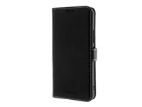 Insmat Exclusive - Flipomslag til mobiltelefon - polyurethan, læder, bomuld, termoplastisk polyuretan (TPU), pap+papir - sort - for Nokia C32 650-3170