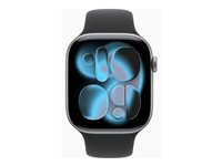 Apple Watch Series 11 (GPS + Cellular) - 46 mm - rumgråt aluminium - smart ur med sportsbånd - fluoroelastomer - sort - båndstørrelse: S/M - 64 GB - Bluetooth, LTE, Wi-Fi 4, UWB - 5G - 36.9 g MFC94QN/A