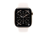 Apple Watch Series 11 (GPS + Cellular) - 46 mm - guld titanium - smart ur med sportsbånd - fluoroelastomer - lyserød - båndstørrelse: S/M - 64 GB - Bluetooth, LTE, Wi-Fi 4, UWB - 5G - 43.1 g MFD54QN/A