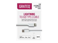 GRATEQ - Lightning-kabel - 24 pin USB-C han til Lightning han - 1 m - hvid - Power Delivery support 85008PD
