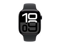 Apple Watch Series 10 (GPS) - 46 mm - jet sort aluminium - smart ur med sportsbånd - fluoroelastomer - sort - båndstørrelse: M/L - 64 GB - Wi-Fi 4, UWB, Bluetooth - 36.4 g MWWQ3QN/A