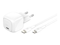 Belkin BoostCharge - Strømforsyningsadapter - kompakt - 30 Watt - Power Delivery 3.1 (USB-C) - på kabel: Lightning - med USB-C til Lightning kabel (1m) WCA008KQ1MWH-B5