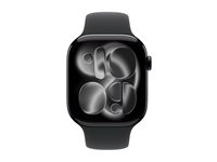 Apple Watch Series 11 (GPS + Cellular) - 46 mm - jet sort aluminium - smart ur med sportsbånd - fluoroelastomer - sort - båndstørrelse: S/M - 64 GB - Bluetooth, LTE, Wi-Fi 4, UWB - 5G - 36.9 g MFC24QN/A