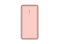 Belkin BoostCharge - Powerbank - 20000 mAh - 15 Watt - 3 A - 3 output-stikforbindelser (USB-C, 2 x USB) - på kabel: USB-C - roseguld BPB012BTRG
