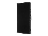 Insmat Exclusive - Flipomslag til mobiltelefon - ægte læder, pap+papir, polyurethan, termoplastisk polyuretan (TPU) - sort - for Samsung Galaxy S24 Ultra 650-3221