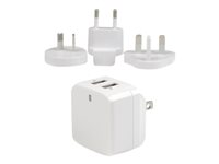 StarTech.com Dual Port USB Wall Charger 17W/3.4A - Travel Charger 110V/220V - Strømforsyningsadapter - 17 Watt - 3.4 A - 2 output-stikforbindelser (USB) - hvid - for P/N: USBLT1MWS, USBLT2MBR, USBLT2MW, USBLT30CMW, USBLTM1MBK, USBLTM1MWH, VID2VGATV3 USB2PACWH