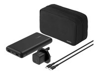 Belkin BoostCharge - Powerbank + AC-strømadapter - 20000 mAh - PD - 3 output-stikforbindelser (24 pin USB-C, 2 x USB) - på kabel: USB-C - United Kingdom - med med lynlås etui BU042MYBK