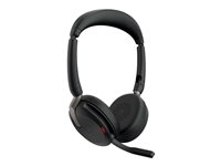 Jabra Evolve2 65 Flex UC Stereo - Headset - på øret - Bluetooth - trådløs - aktiv støjfjerning - USB-C - sort - med trådløs opladningsblok - Optimeret til UC 26699-989-889
