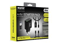 PORT Connect - 4-in-1 Starter Pack - strømforsyningsadapter - 65 Watt - 4.05 A - QC 3.0, PD, PD/PPS - 2 output-stikforbindelser (USB, 24 pin USB-C) - på kabel: USB-C - med USB-C kabel, USB-C til HDMI kabel, USB-C til USB-A adapter 501939