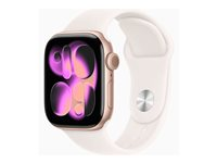 Apple Watch Series 11 (GPS + Cellular) - 42 mm - roseguldaluminium - smart ur med sportsbånd - fluoroelastomer - lyserød - båndstørrelse: S/M - 64 GB - Bluetooth, LTE, Wi-Fi 4, UWB - 5G - 29.7 g MF8E4QN/A