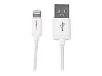 StarTech.com 1m (3ft) White Apple 8-pin Lightning Connector to USB Cable for iPhone / iPod / iPad - Charge and Sync Cable - 1 meter (USBLT1MW) - Lightning-kabel - Lightning han til USB han - 1 m - dobbelt afskærmet - hvid - for P/N: KITBXAVHDPEU, KITBXAVHDPNA, KITBXAVHDPUK, KITBXDOCKPEU, KITBXDOCKPUK, KITBZDOCK USBLT1MW